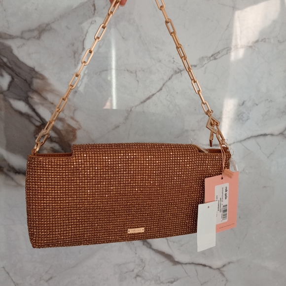 NWT CULT GAIA Mirai Allover Crystal Chain Shoulder Bag Champagne - Picture 7 of 14